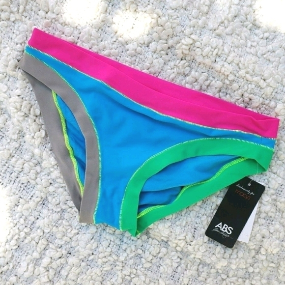 NWT ABS Allen Schwartz Neon Blue Green Pink Hipster Bikini Bottoms - Picture 2 of 9